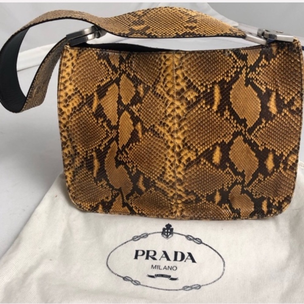 Prada python shoulder bag nickel stamped hardware